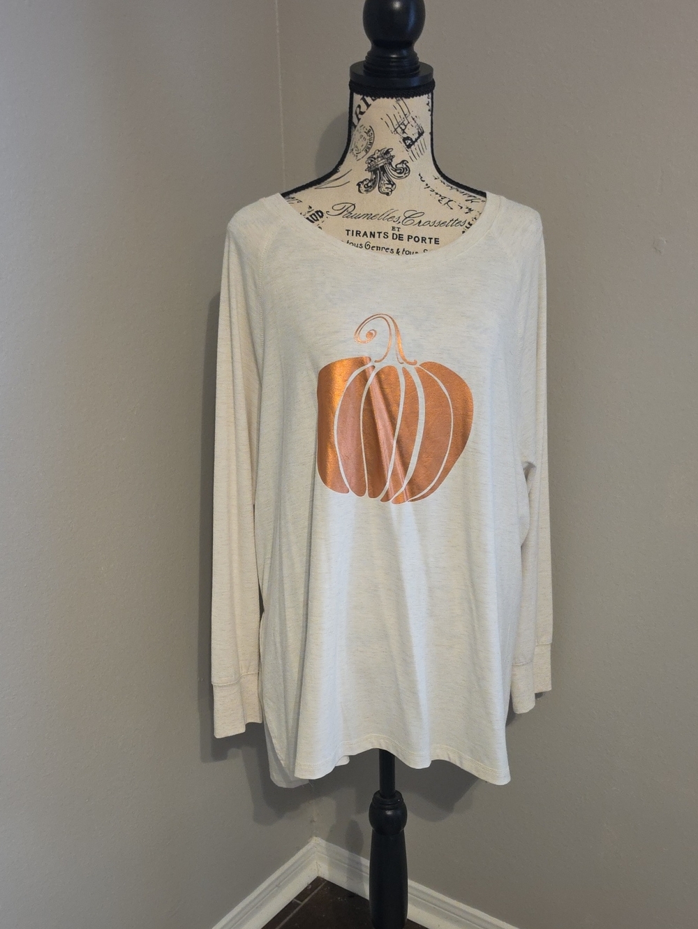 State of Mind Cream Long-Sleeve Top with Metallic Orange Pumpkin